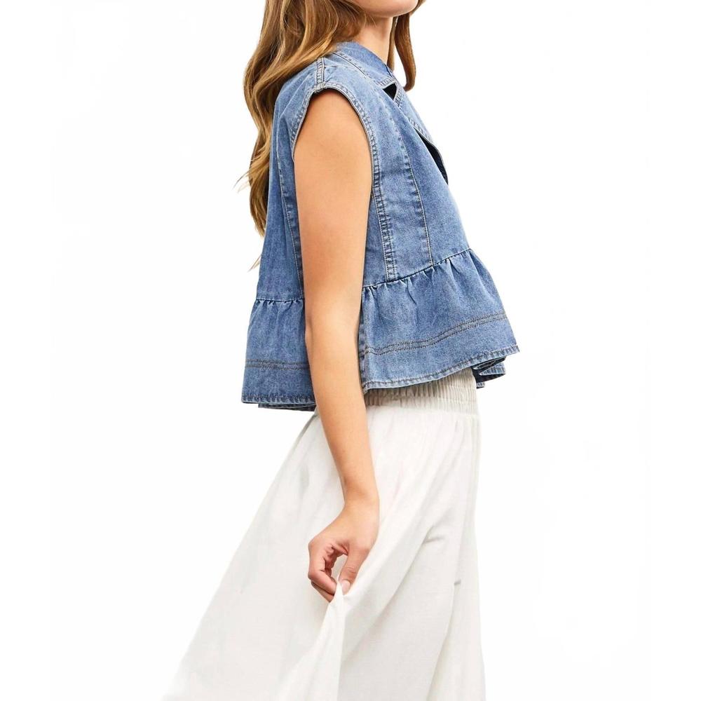 NEW MUSTARD SEED down for denim peplum top in blue - Picture 3 of 5
